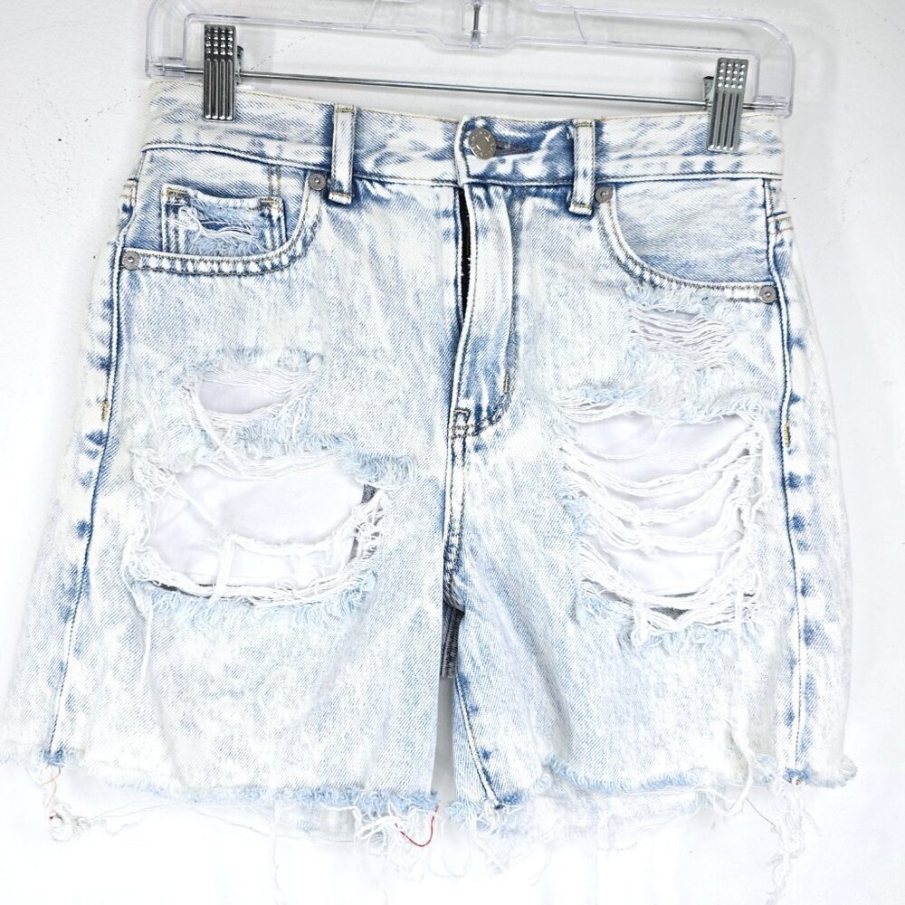 American Eagle Acid Wash Bermuda Distressed Destroyed Cutoff Denim Shorts
